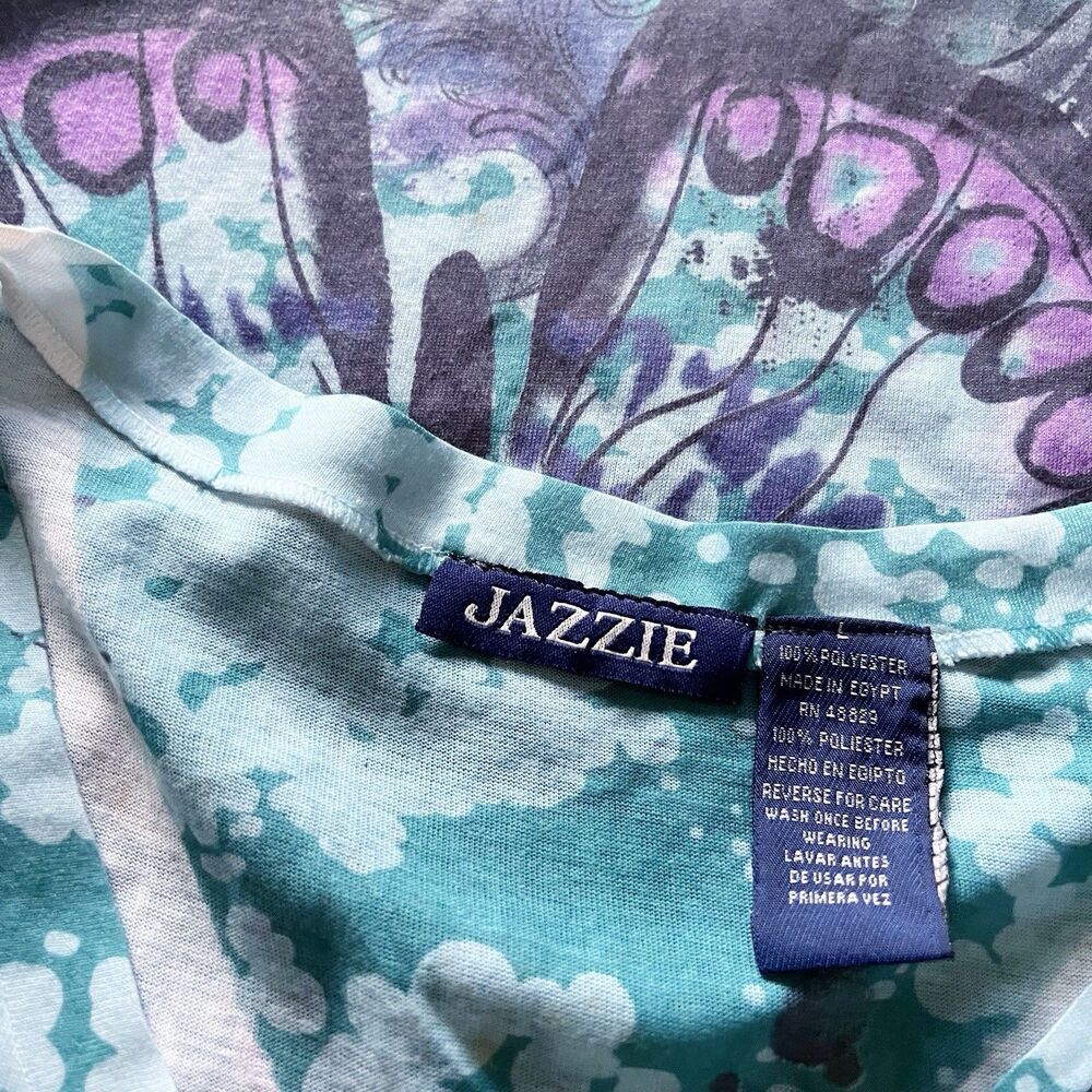 Y2K Sheer Butterfly Short Sleeve T-Shirt Womens Large V-Neck Burnout Colorful L - Picture 11 of 16
